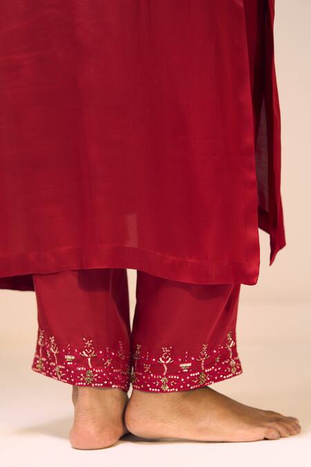Buy Sarang Kaur Red Satin, Georgette, Silk Sequins, Beads, Embroidery Isha Kurta With Pant Online at Aza Fashions Buy_Sarang Kaur_Red Satin, Georgette, Silk Sequins, Beads, Embroidery Isha Kurta With Pant _Online_at_Aza_Fashions