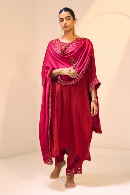 Shop Sarang Kaur Pink Satin, Georgette Sequins, Beads Isha Embroidered Dupatta at Aza Fashions Shop_Sarang Kaur_Pink Satin, Georgette Sequins, Beads Isha Embroidered Dupatta _at_Aza_Fashions