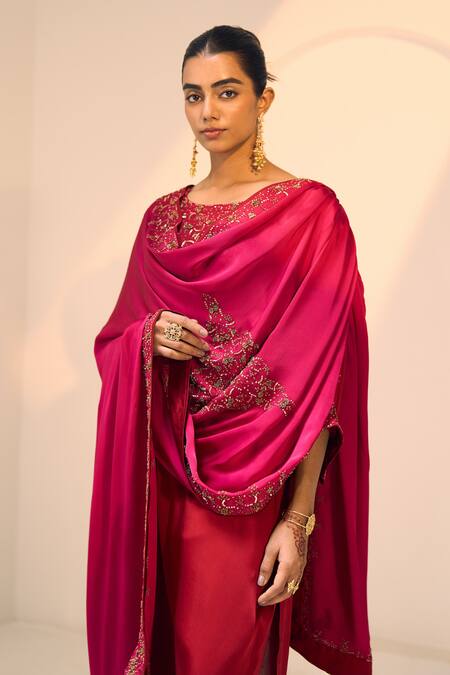 Shop Sarang Kaur Pink Satin, Georgette Sequins, Beads Isha Embroidered Dupatta Online at Aza Fashions Shop_Sarang Kaur_Pink Satin, Georgette Sequins, Beads Isha Embroidered Dupatta _Online_at_Aza_Fashions