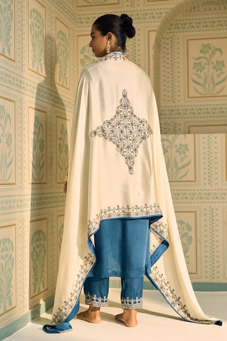Shop_Sarang Kaur_White Satin, Georgette Sequins, Beads, Embroidery Isha Geometric Dupatta _at_Aza_Fashions