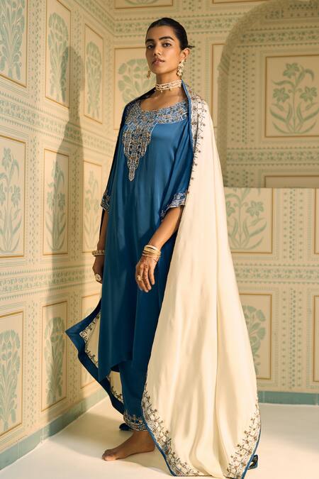 Buy_Sarang Kaur_White Satin, Georgette Sequins, Beads, Embroidery Isha Geometric Dupatta _Online_at_Aza_Fashions