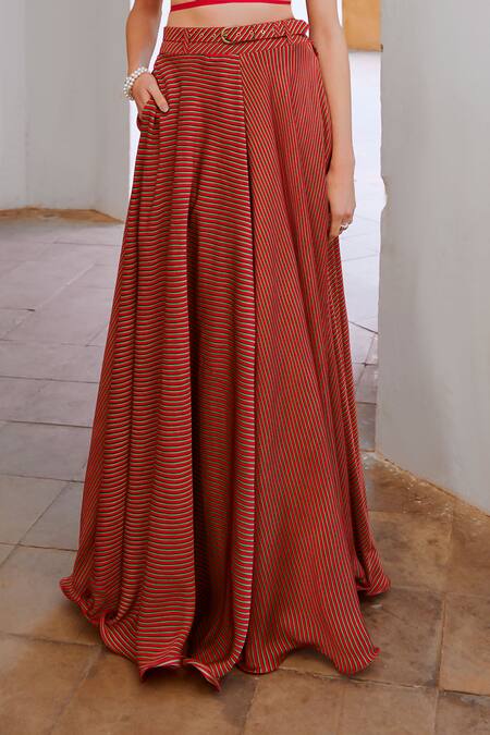 Buy_Pallavi Jaipur_Red Silk Embroidery Bandeau Neck String Top And Skirt Set _Online_at_Aza_Fashions