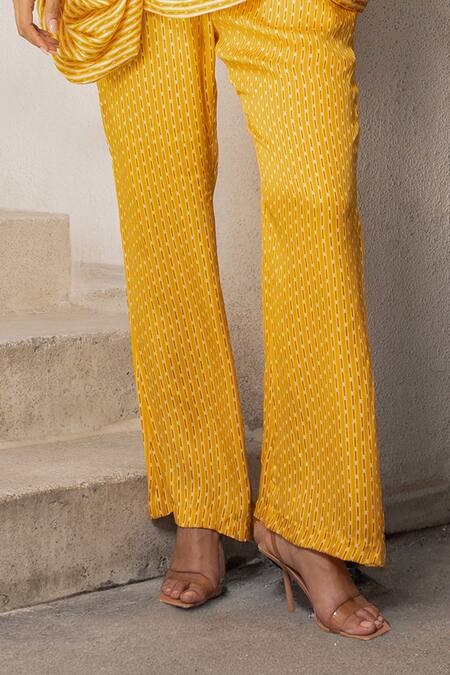 Pallavi Jaipur Yellow Silk Off-shoulder Matchstix Print Top And Pant Set at Aza Fashions Pallavi Jaipur_Yellow Silk Off-shoulder Matchstix Print Top And Pant Set _at_Aza_Fashions