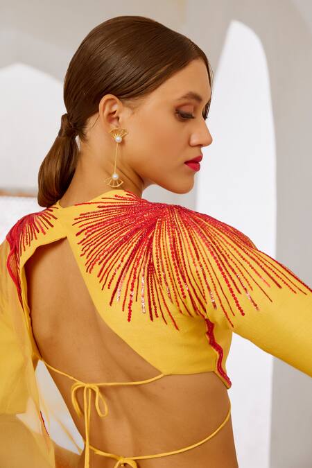 Buy Pallavi Jaipur Yellow Organza, Tussar, Silk Sequins, Cut Embroidered Border Saree With Blouse Online at Aza Fashions Buy_Pallavi Jaipur_Yellow Organza, Tussar, Silk Sequins, Cut Embroidered Border Saree With Blouse _Online_at_Aza_Fashions