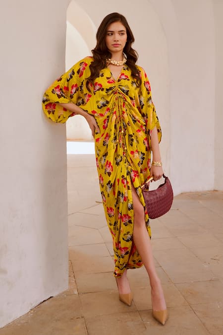 Pallavi Jaipur Floral Poppy Print Kaftan Dress 