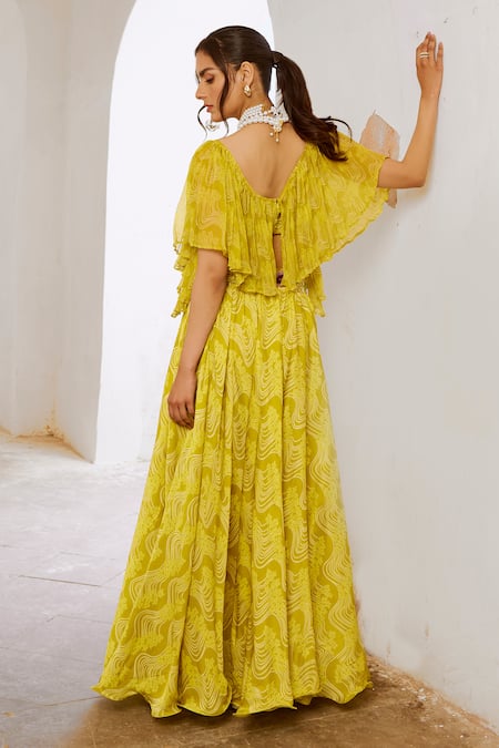 Pallavi Jaipur Floral Fantasy Print Ruffle Sleeve Blouse With Lehenga 