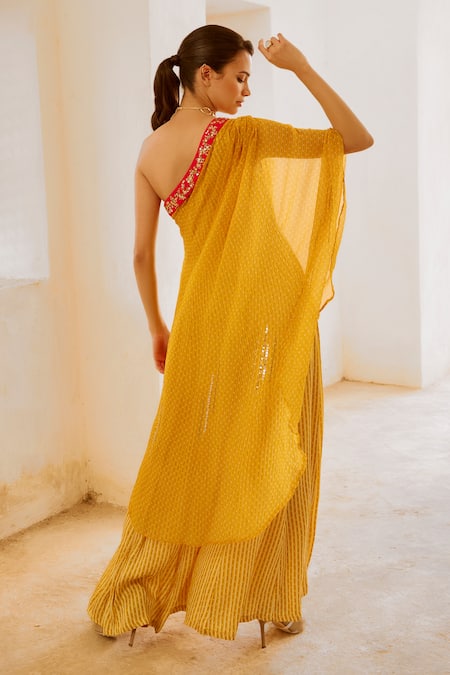 Pallavi Jaipur Matchstix Print One Shoulder Toga With Jumpsuit 