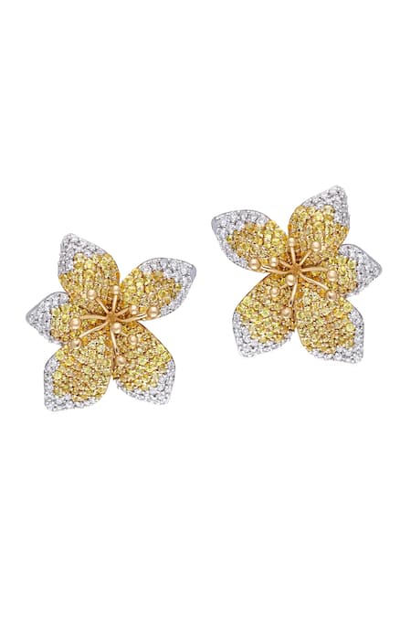 KAJ Fine Jewellery 18KT Yellow Gold Sapphires & Diamond Floral Studs 