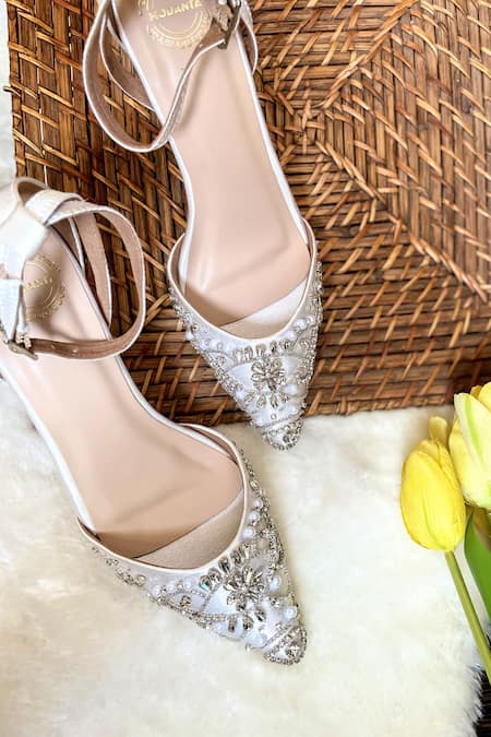 Buy Modanta Footwear White Diamonds, Beads Embroidered Pump Heels Online at Aza Fashions Buy_Modanta Footwear_White Diamonds, Beads Embroidered Pump Heels _Online_at_Aza_Fashions