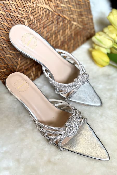 Modanta Footwear Diamond Strap Embellished Knotted Heels 