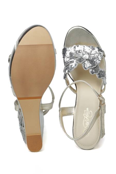 Shop_Sole House_Gold Sequin Fleur Applique Valentina Embellished Wedges _Online_at_Aza_Fashions