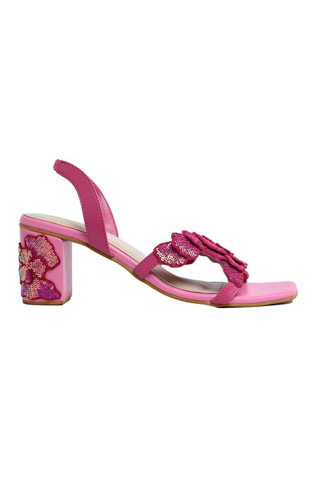 Shop Sole House Pink Sequins Valentina Blossom Embellished Block Heels Online at Aza Fashions Shop_Sole House_Pink Sequins Valentina Blossom Embellished Block Heels _Online_at_Aza_Fashions