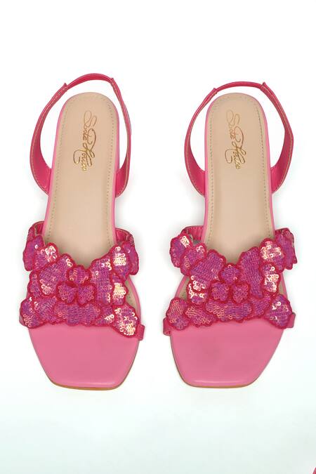 Sole House Pink Sequins Valentina Blossom Embellished Block Heels at Aza Fashions Sole House_Pink Sequins Valentina Blossom Embellished Block Heels _at_Aza_Fashions