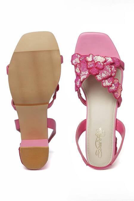 Buy Sole House Pink Sequins Valentina Blossom Embellished Block Heels Buy_Sole House_Pink Sequins Valentina Blossom Embellished Block Heels
