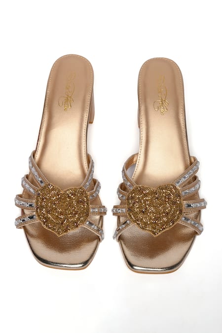 Buy_Sole House_Gold Cutdana Heart Applique Embellished Wedges_Online_at_Aza_Fashions