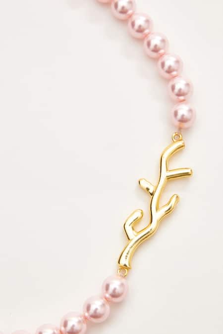 Shop_Voyce Jewellery_Pink Mocha Pearl Embellished Choker_at_Aza_Fashions