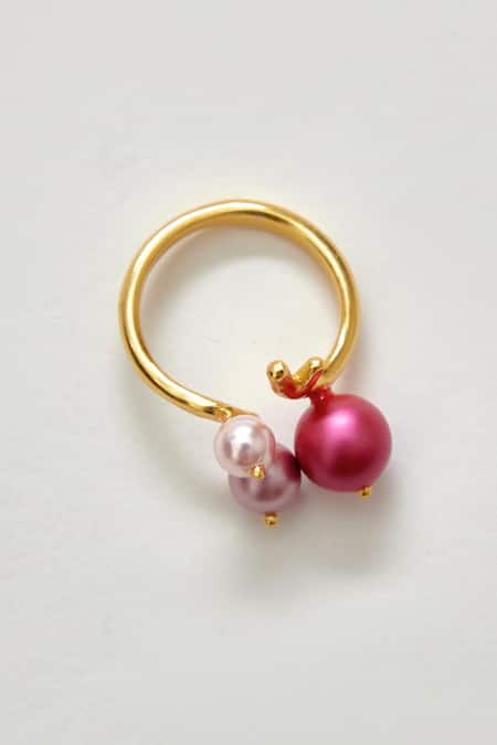 Voyce Jewellery Pink Pearls Java Embellished Ring Online at Aza Fashions Voyce Jewellery_Pink Pearls Java Embellished Ring _Online_at_Aza_Fashions