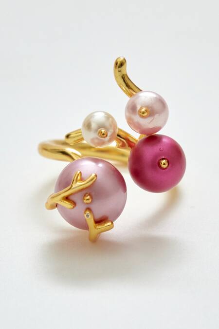 Voyce Jewellery_Pink Pearls Kent Embellished Ring _Online_at_Aza_Fashions