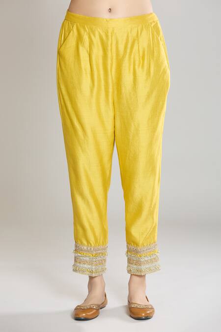 Siyona By Ankurita Yellow Kurta And Pant Pure Chanderi Silk Embroidered Thread Round Set at Aza Fashions Siyona By Ankurita_Yellow Kurta And Pant Pure Chanderi Silk Embroidered Thread Round Set _at_Aza_Fashions