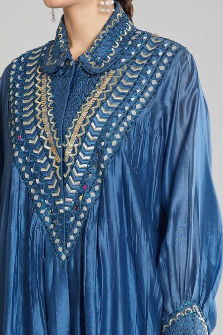 Siyona By Ankurita Blue Pure Chanderi Silk Embroidered Sequin Mirror Kurta And Dhoti Pant Set Online at Aza Fashions Siyona By Ankurita_Blue Pure Chanderi Silk Embroidered Sequin Mirror Kurta And Dhoti Pant Set _Online_at_Aza_Fashions