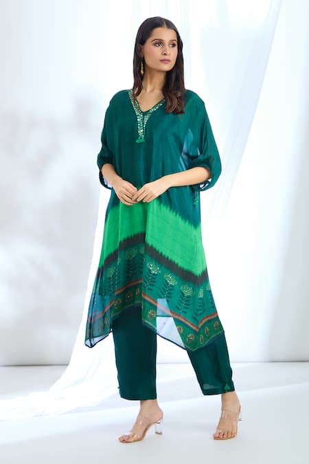 Basil Leaf Floral Print Kurta With Pant 