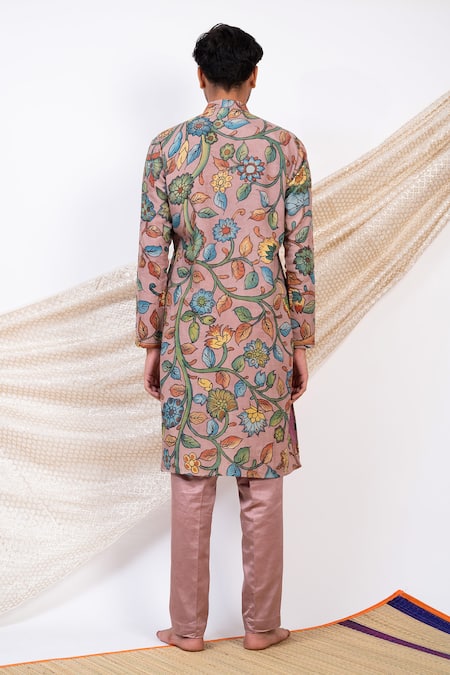 Shop Aamra By Lavanya Pink Silk Print Kalamkari Gulshan Kurta With Pant at Aza Fashions Shop_Aamra By Lavanya_Pink Silk Print Kalamkari Gulshan Kurta With Pant _at_Aza_Fashions