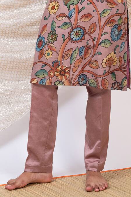 Aamra By Lavanya Pink Silk Print Kalamkari Gulshan Kurta With Pant Online at Aza Fashions Aamra By Lavanya_Pink Silk Print Kalamkari Gulshan Kurta With Pant _Online_at_Aza_Fashions