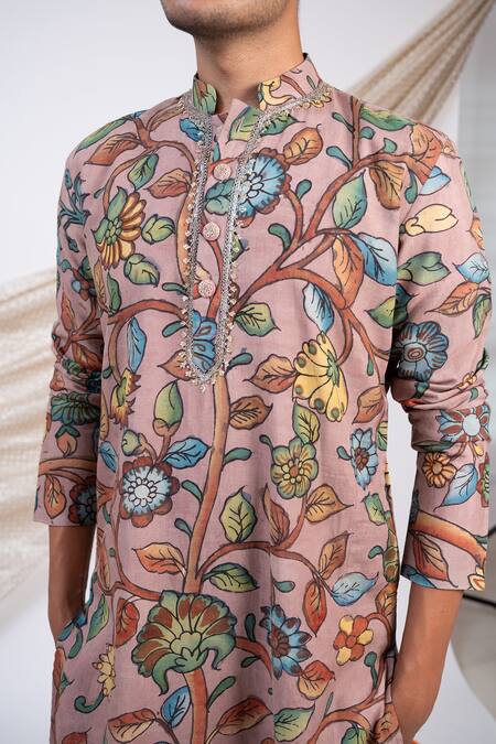 Shop Aamra By Lavanya Pink Silk Print Kalamkari Gulshan Kurta With Pant Online at Aza Fashions Shop_Aamra By Lavanya_Pink Silk Print Kalamkari Gulshan Kurta With Pant _Online_at_Aza_Fashions