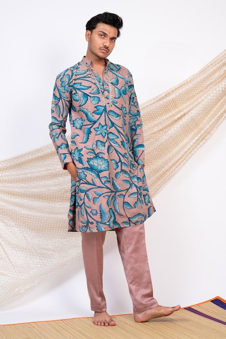 AAMRA BY LAVANYA Pink Silk Print Kalamkari Bahar Kurta With Pant 