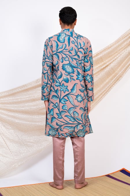 Shop Aamra By Lavanya Pink Silk Print Kalamkari Bahar Kurta With Pant at Aza Fashions Shop_Aamra By Lavanya_Pink Silk Print Kalamkari Bahar Kurta With Pant _at_Aza_Fashions