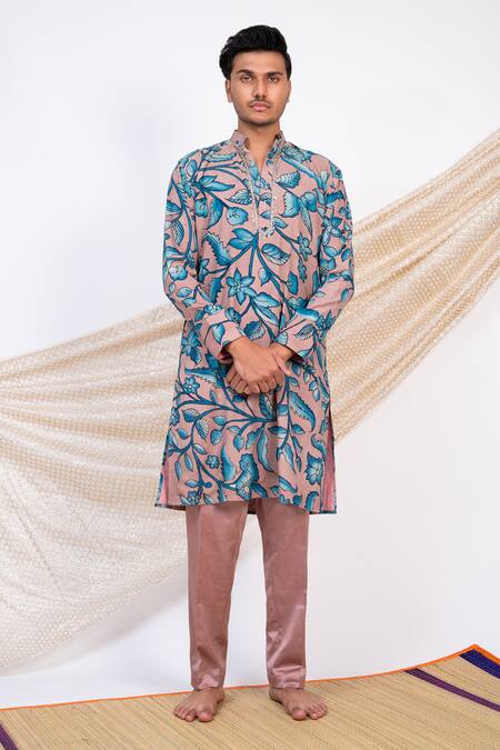 Buy Aamra By Lavanya Pink Silk Print Kalamkari Bahar Kurta With Pant Online at Aza Fashions Buy_Aamra By Lavanya_Pink Silk Print Kalamkari Bahar Kurta With Pant _Online_at_Aza_Fashions