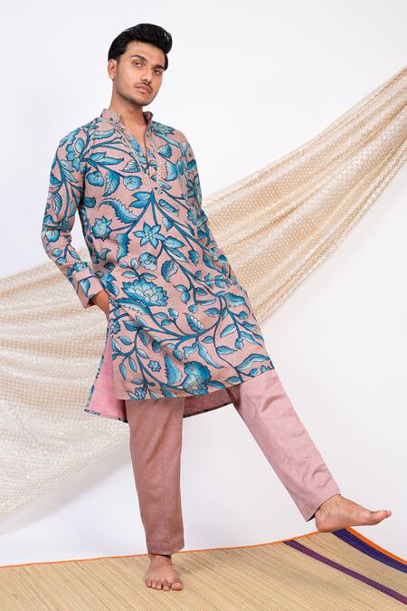 Shop Aamra By Lavanya Pink Silk Print Kalamkari Bahar Kurta With Pant Online at Aza Fashions Shop_Aamra By Lavanya_Pink Silk Print Kalamkari Bahar Kurta With Pant _Online_at_Aza_Fashions