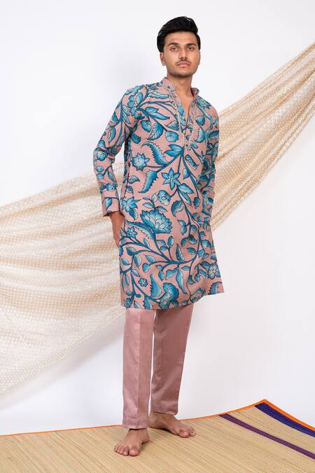 Aamra By Lavanya Pink Silk Print Kalamkari Bahar Kurta With Pant at Aza Fashions Aamra By Lavanya_Pink Silk Print Kalamkari Bahar Kurta With Pant _at_Aza_Fashions