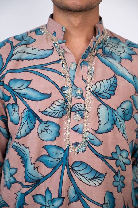 Buy Aamra By Lavanya Pink Silk Print Kalamkari Bahar Kurta With Pant Buy_Aamra By Lavanya_Pink Silk Print Kalamkari Bahar Kurta With Pant