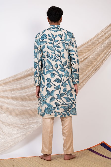 Shop Aamra By Lavanya Ivory Silk Print Kalamkari Noor Bahar Kurta With Pant at Aza Fashions Shop_Aamra By Lavanya_Ivory Silk Print Kalamkari Noor Bahar Kurta With Pant _at_Aza_Fashions