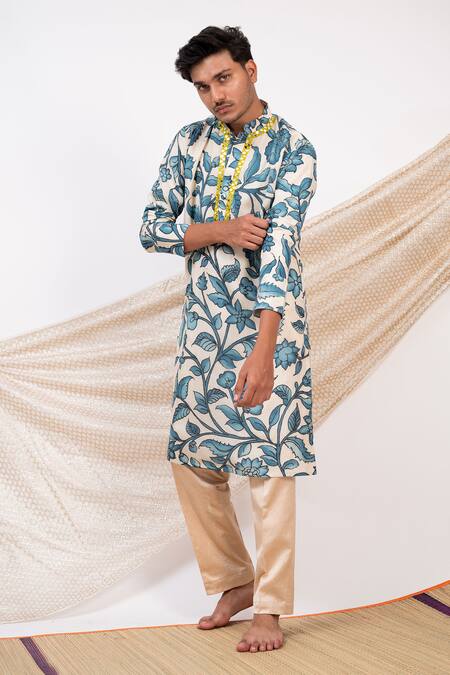 Aamra By Lavanya Ivory Silk Print Kalamkari Noor Bahar Kurta With Pant Online at Aza Fashions Aamra By Lavanya_Ivory Silk Print Kalamkari Noor Bahar Kurta With Pant _Online_at_Aza_Fashions