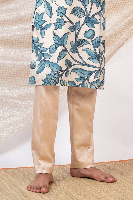 Shop Aamra By Lavanya Ivory Silk Print Kalamkari Noor Bahar Kurta With Pant Online at Aza Fashions Shop_Aamra By Lavanya_Ivory Silk Print Kalamkari Noor Bahar Kurta With Pant _Online_at_Aza_Fashions