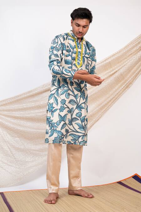 Aamra By Lavanya Ivory Silk Print Kalamkari Noor Bahar Kurta With Pant at Aza Fashions Aamra By Lavanya_Ivory Silk Print Kalamkari Noor Bahar Kurta With Pant _at_Aza_Fashions