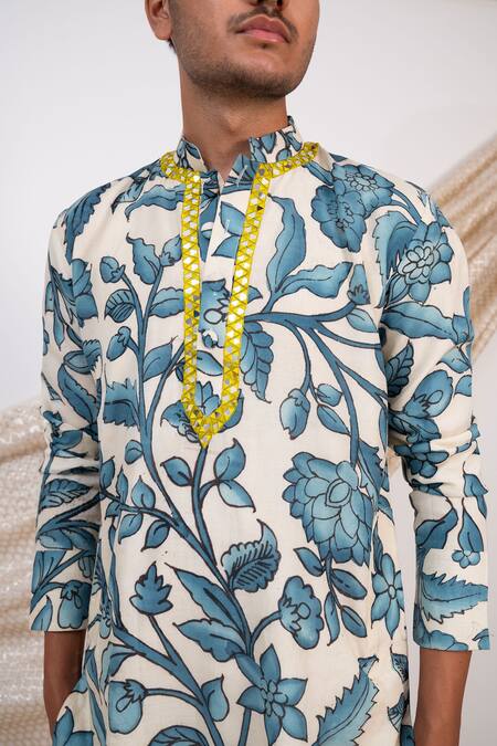 Buy Aamra By Lavanya Ivory Silk Print Kalamkari Noor Bahar Kurta With Pant Buy_Aamra By Lavanya_Ivory Silk Print Kalamkari Noor Bahar Kurta With Pant