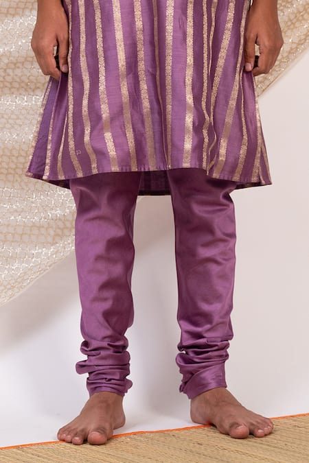Aamra By Lavanya Purple Chanderi Silk Print Kalamkari Bahar Blossom Striped Kurta With Churidar Online at Aza Fashions Aamra By Lavanya_Purple Chanderi Silk Print Kalamkari Bahar Blossom Striped Kurta With Churidar _Online_at_Aza_Fashions