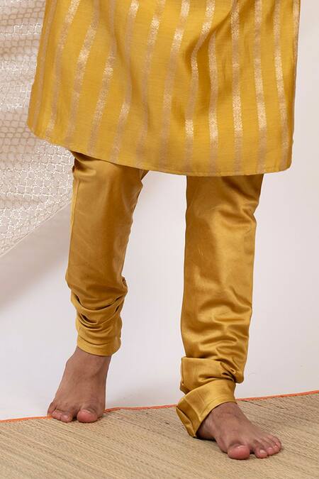 Aamra By Lavanya Yellow Chanderi Silk Woven Pitta Lotus Vine Striped Kurta With Churidar at Aza Fashions Aamra By Lavanya_Yellow Chanderi Silk Woven Pitta Lotus Vine Striped Kurta With Churidar _at_Aza_Fashions