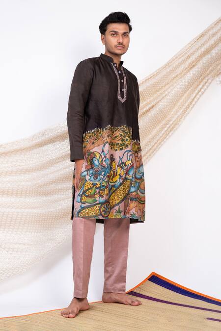Buy Aamra By Lavanya Black Linen Satin Print Kalamkari Sena Kurta With Pant Online at Aza Fashions Buy_Aamra By Lavanya_Black Linen Satin Print Kalamkari Sena Kurta With Pant _Online_at_Aza_Fashions