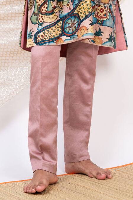 Aamra By Lavanya Pink Linen Satin Print Kalamkari Commander Sena Kurta With Pant Online at Aza Fashions Aamra By Lavanya_Pink Linen Satin Print Kalamkari Commander Sena Kurta With Pant _Online_at_Aza_Fashions