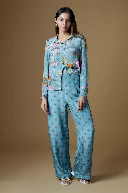 Zal From Benaras Abstract Floral Print Shirt With Pant 