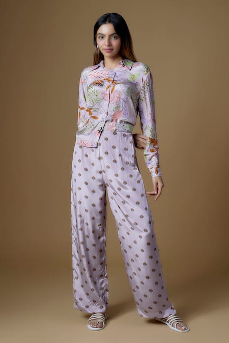 Zal From Benaras Abstract Leaf Print Shirt With Pant 
