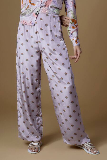 Zal From Benaras_Pink Viscose Sequins, Cut Work Collared Abstract Leaf Print Shirt With Pant_Online_at_Aza_Fashions