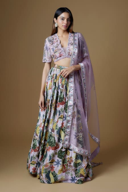 Zal From Benaras Abstract Floral Print Lehenga Set 