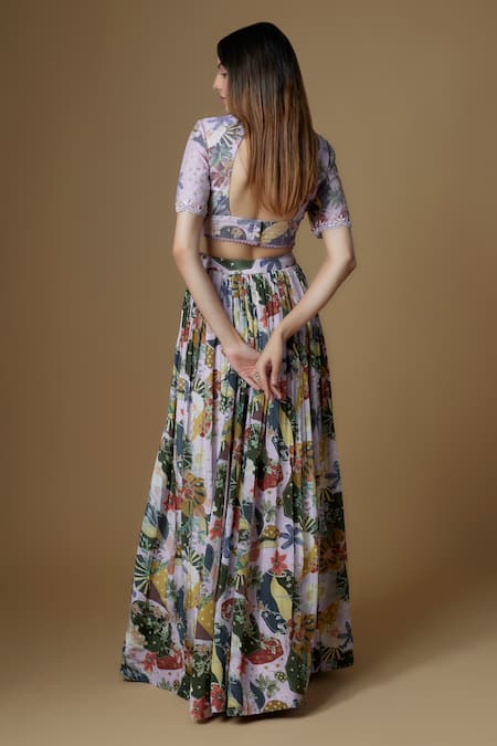 Zal From Benaras Abstract Floral Print Lehenga Set 