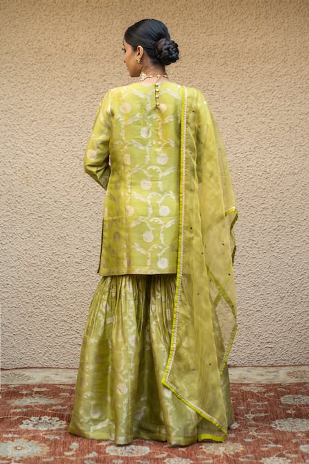 SOBARIKO Gul Jaal Banarasi Kora Silk Kurta Sharara Set 