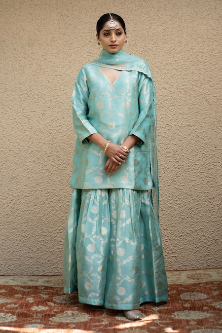 SOBARIKO Mughal Bloom Woven Kurta Sharara Set 